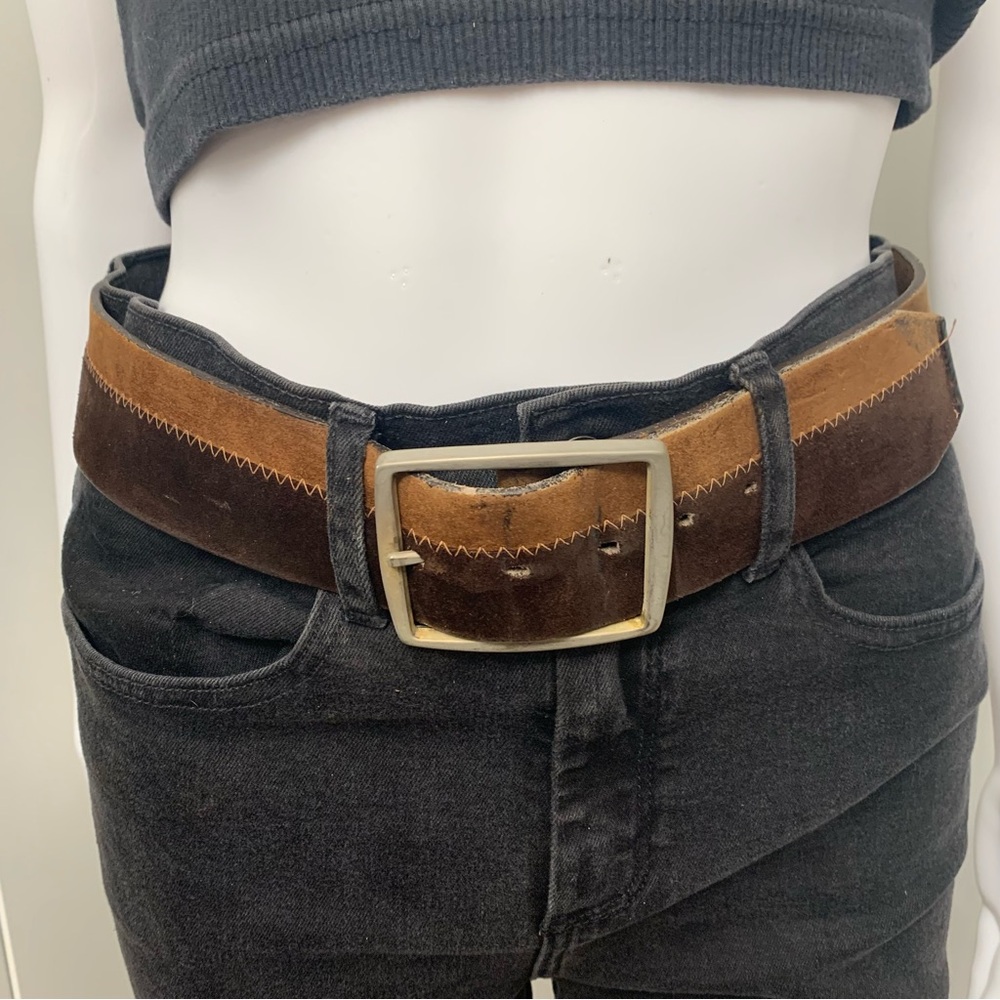 Vintage Lejon two tone leather belt brown and tan sueded cowhide size 32
